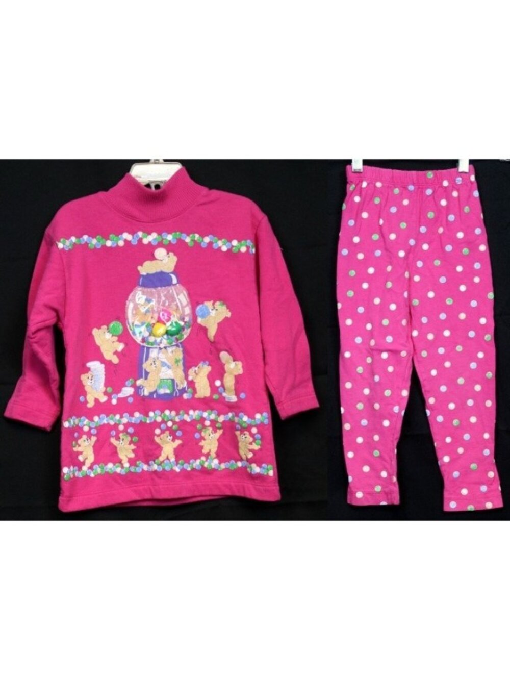 Spumoni 2pc Outfit 4 Lg Teddy Bear Bubble Gum Machine Coin Pink Sweatshirt Pants